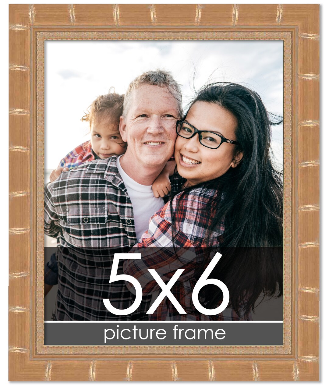5x6 Gold Modern Bamboo Picture Frame - UV Acrylic, Foam Board Backing, Hanging Hardware